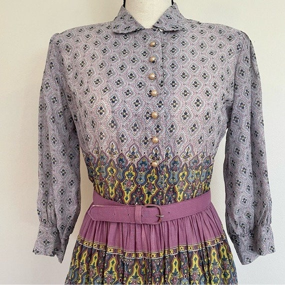 Vintage 1950s | Patterned Blouson Shirt Dress - image 3