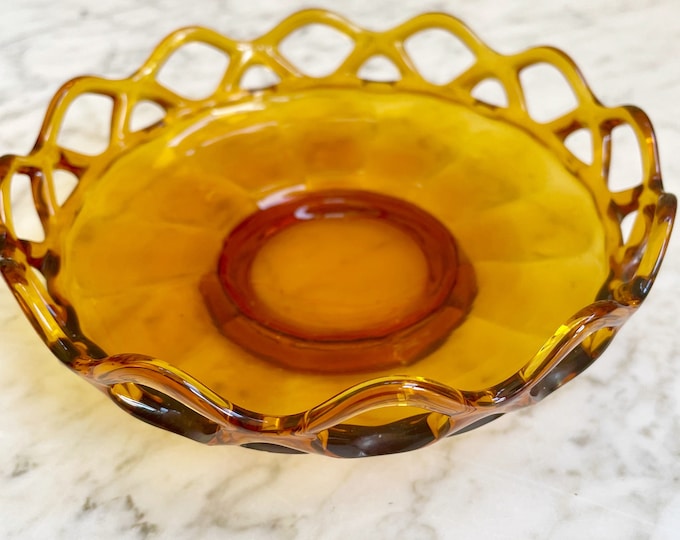 Vintage | Honey Amber Trinket Lattice Bowl