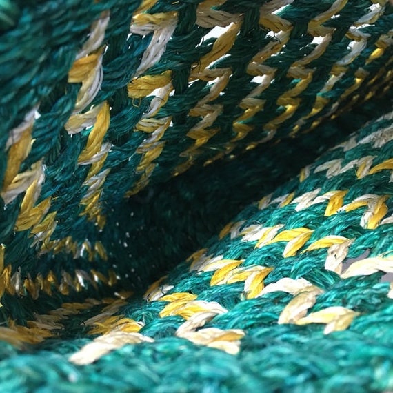 Vintage | Green & Yellow Woven Straw Tote Bag - image 5