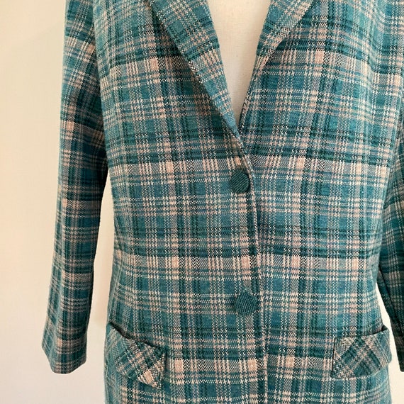 Vintage 1970s | Green Plaid Blazer - image 2