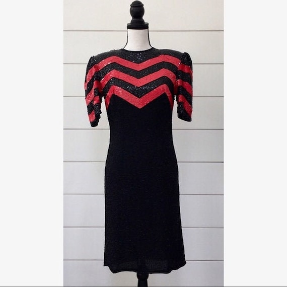 Vintage 1980s | Beaded and Sequins Silk Party Dres