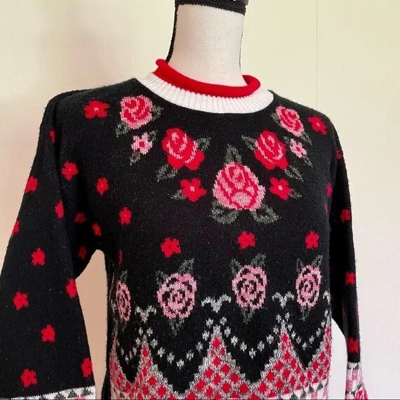 Vintage 1990s | Knit Rose Sweater - image 3