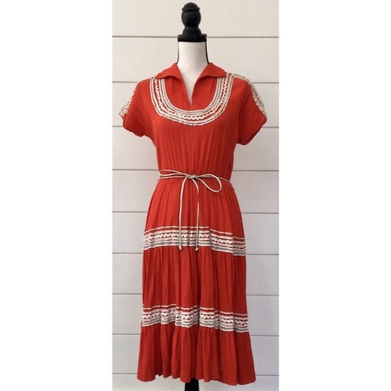 Vintage 1950s | Western Style Red Patio Dress
