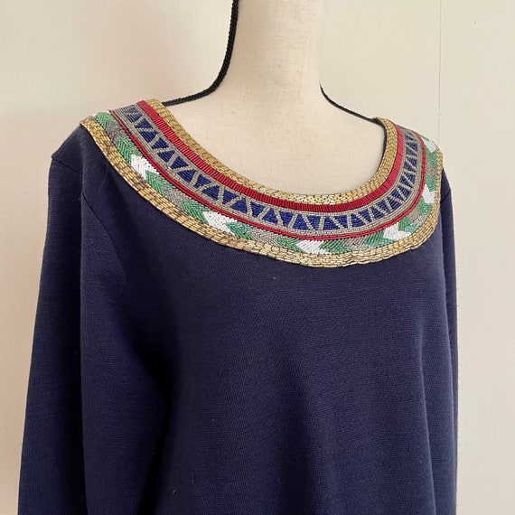 Vintage 1980s | Wool Beaded Midi Dress - image 4