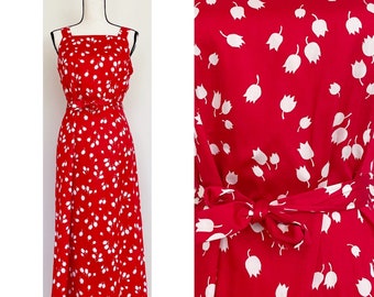 Vintage Y2K / "LizSport" de "Liz Claiborne" Vestido largo de verano con estampado de tulipanes