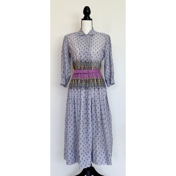 Vintage 1950s | Patterned Blouson Shirt Dress - image 1