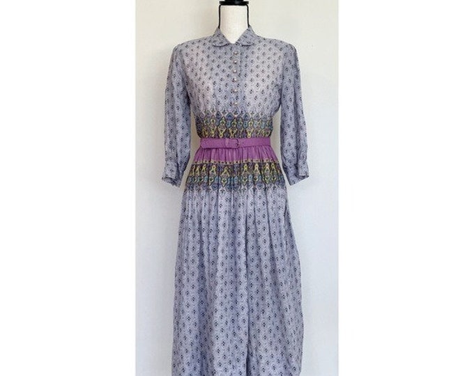 Vintage 1950s | Patterned Blouson Shirt Dress