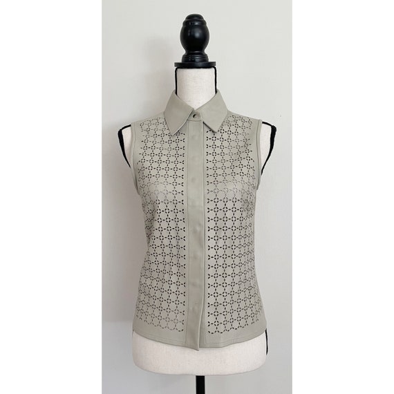 Vintage 1990s | Leather Laser Cut Blouse - image 1