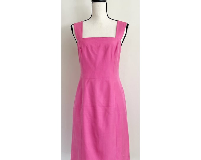 Vintage 1990s | Silk Squareneck Sheath Barbiecore Dress