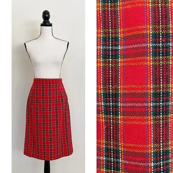 Vintage 1970s | Tartan Plaid Pencil Skirt - image 1