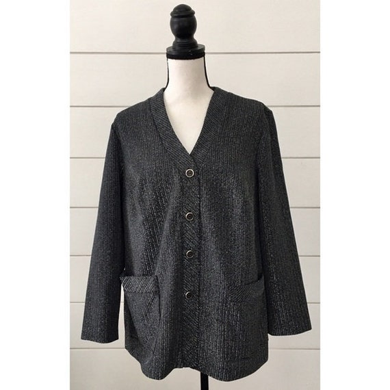 Vintage 1970s | Silver Metallic Cardigan - image 1