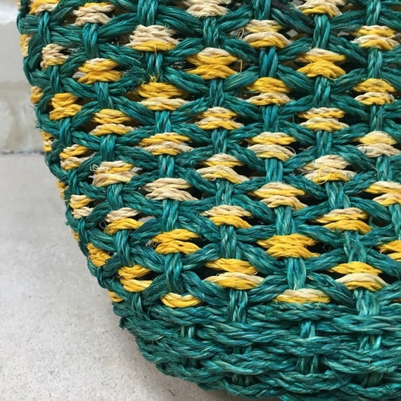 Vintage | Green & Yellow Woven Straw Tote Bag - image 3