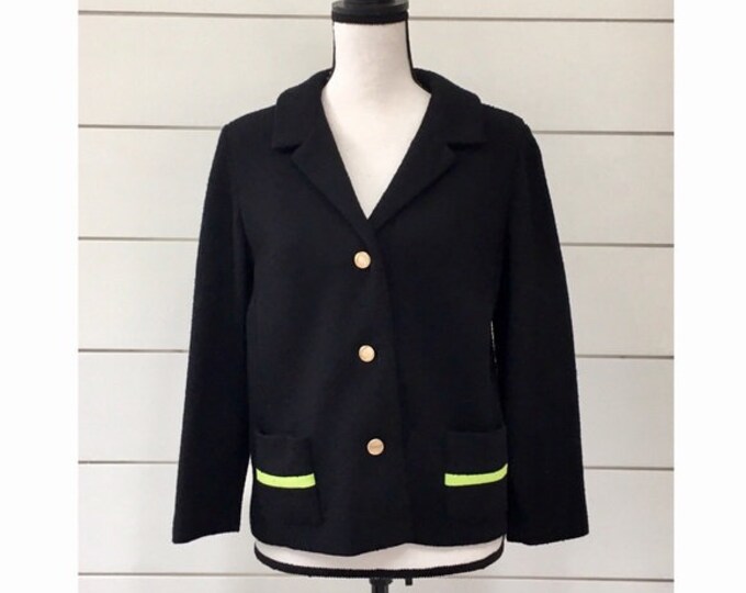 Vintage 1960s | Black & Neon Green Knit Blazer