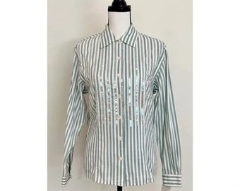 Vintage 1990s | Deadstock Sequin & Striped Button-Down Blouse