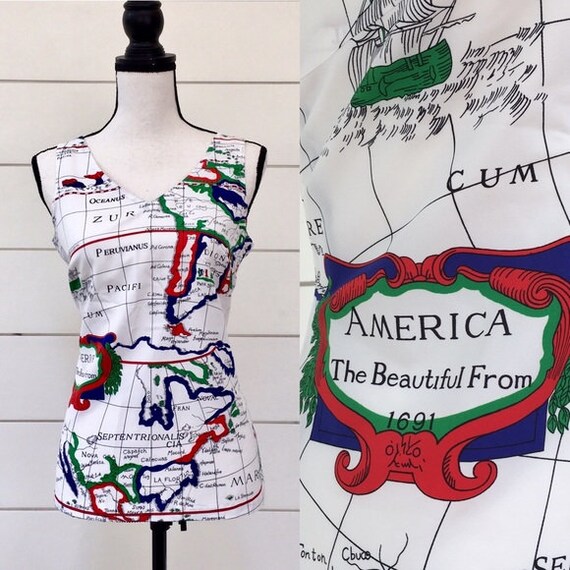 Vintage 1960s | Map Print Tank Top