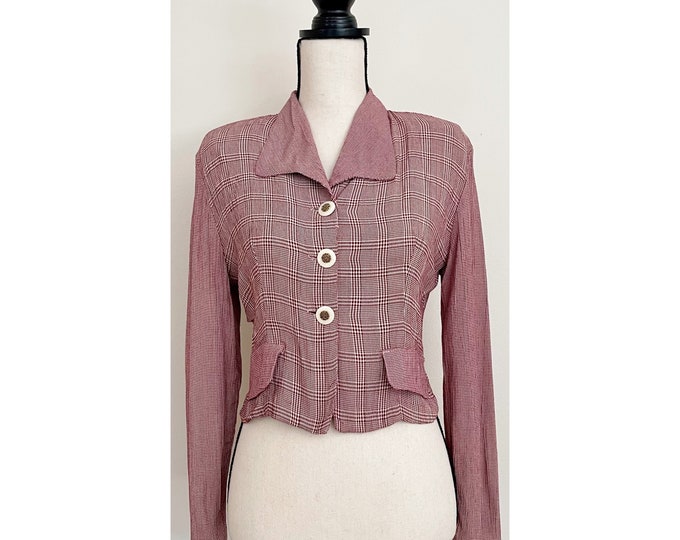 Vintage 1990s Does 1940s | Cropped Gingham Blazer
