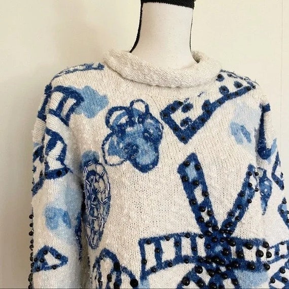 Vintage 1990s | Beaded & Knit Pullover Sweater - image 3