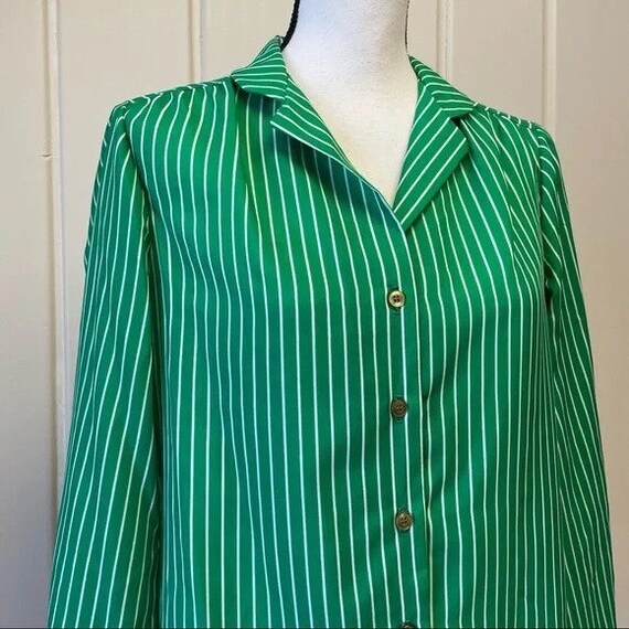 Vintage 1970s | Kelly Green Striped Button Down B… - image 4