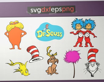 Dr Seuss svg files Cat in the Hat svg Dr Seuss clipart The Lorax svg Dr Seuss clip art Dr Seuss applique Dr Seuss digital Dr Seuss cricut