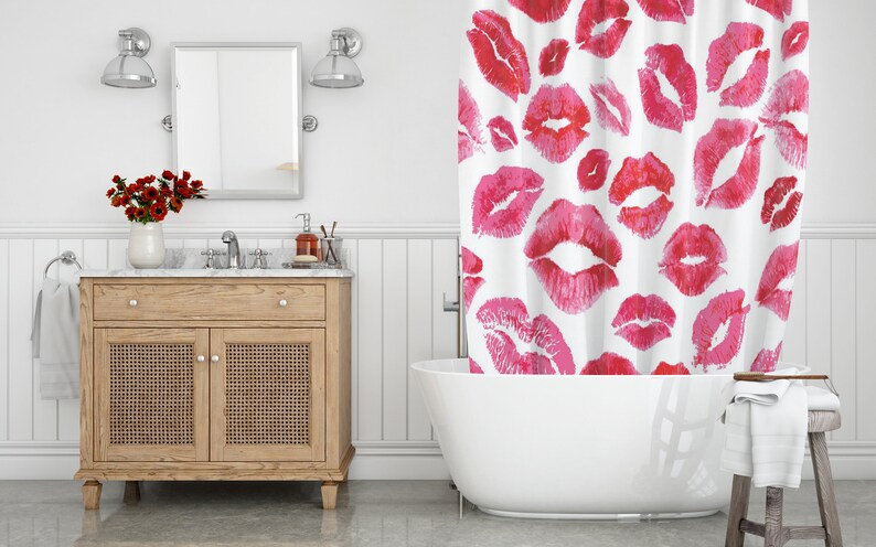 Kiss Print Curtain Long Shower Curtain Lips Print Bath Etsy