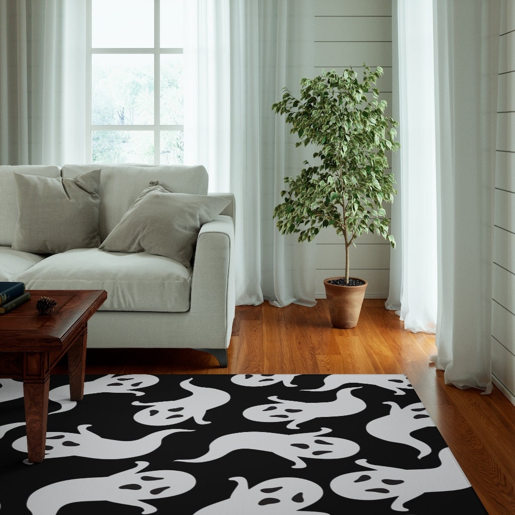 Halloween Ghost Rug Tik Tok Viral Black and White Rug - Etsy