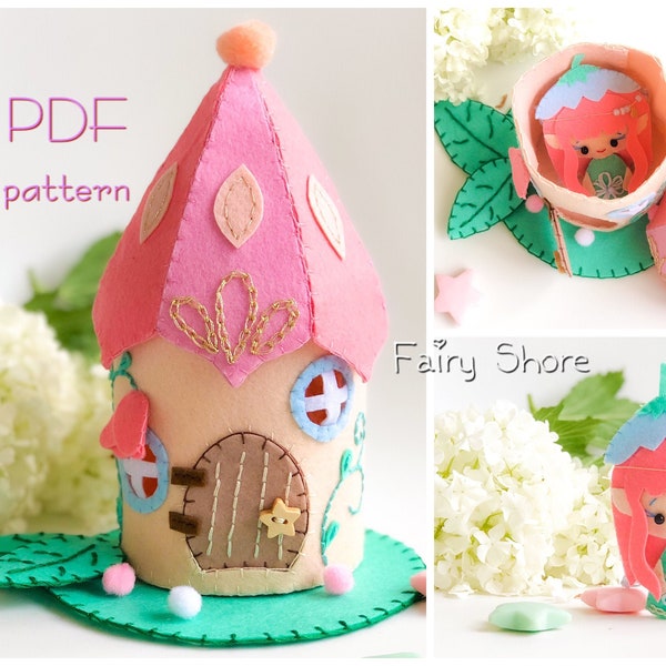 Diy PDF viltpatroon Sprookjeshuiskasteel met elf, poppenhuis, poppenpatroon, naaipatroon, vilten speelgoed