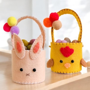 Patron PDF du panier en feutre de Pâques | Patron de couture lapin et poulet avec SVG | Modèle de panier de Pâques bricolage | cousu main | Compatible avec la Cricut