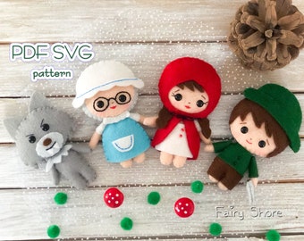 赤ずきんちゃんのフェルト人形の縫製パターン：DIY童話人形（PDF SVG