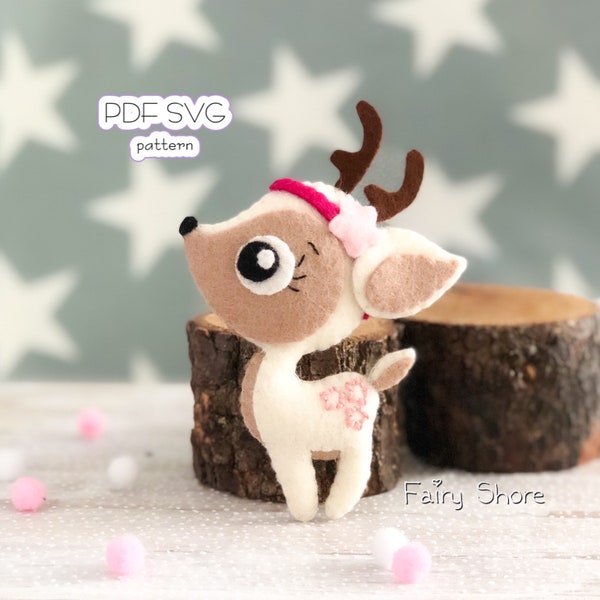 Deer felt pattern white, PDF and SVG white deer felt pattern, pattern for cricut, cute Easy DIY