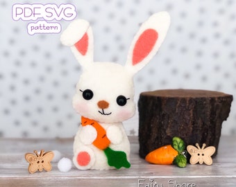 Felt rabbit PDF SVG pattern, Easy felt animal, DIY felt bunny. Pattern for cricut