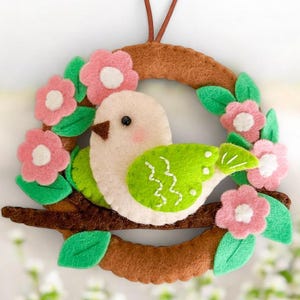 Einfaches DIY Frühlings Vogel Filz Ornament Muster - PDF & SVG Nähanleitung - Florale Hoop Dekoration - Filz Vogel Bastelvorlage