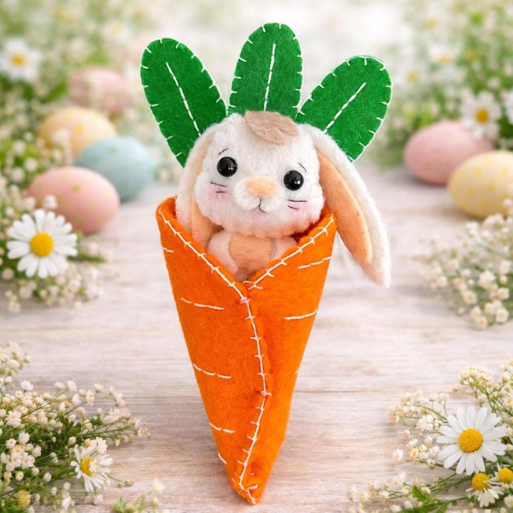 Felt Snuggle Bunny in Carrot Sewing Pattern: DIY Easter Ornament (PDF ...