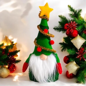 Christmas Tree Gnome Felt hand Sewing Pattern - Winter PDF SVG template, DIY Holiday Decor, Easy Craft, Handmade Toy Gift idea, ornament