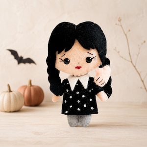 Wednesday Addams Felt Doll Sewing Pattern: DIY Halloween Decor (PDF, SVG)