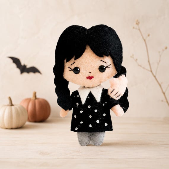Wednesday Addams Felt Doll Sewing Pattern: DIY Halloween Decor (PDF, SVG)