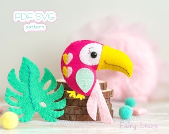 Pink Toucan & Exotic Leaf Felt Pattern: Create Your Own Tropical Paradise! SVG files included