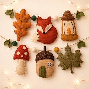 Fall Felt Ornaments Sewing Pattern, Woodland Garland, Easy Autumn Decor, PDF SVG Files