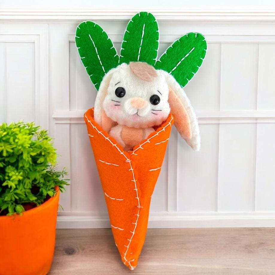 Felt Snuggle Bunny in Carrot Sewing Pattern: DIY Easter Ornament (PDF ...