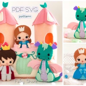 Castle, dragon, princess and prince felt pattern, PDF & SVG for cricut, felt toy, Easy pattern, DIY felt toys, dolls