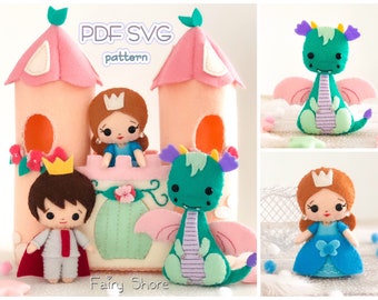 Castle, dragon, princess and prince felt pattern, PDF & SVG for cricut, felt toy, Easy pattern, DIY felt toys, dolls