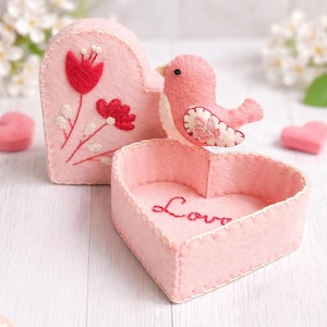 Valentine Heart Felt Box Sewing Pattern PDF SVG, Love Bird Gift Box, Romantic DIY Digital Download