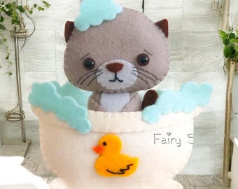 Felt Cat in Bathtub Sewing Pattern: DIY Animal Toy (PDF & SVG)