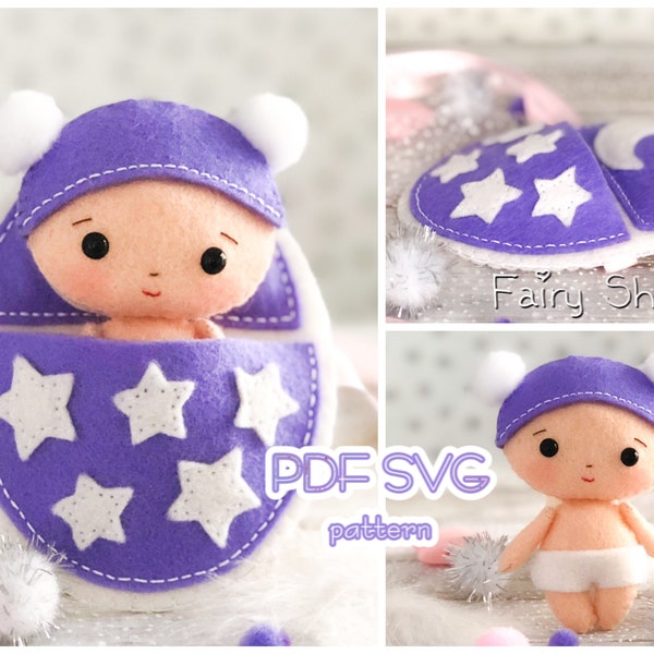 Pocket baby felt pattern, PDF & SVG for cricut, felt toy, Easy pattern, DIY felt toys, doll