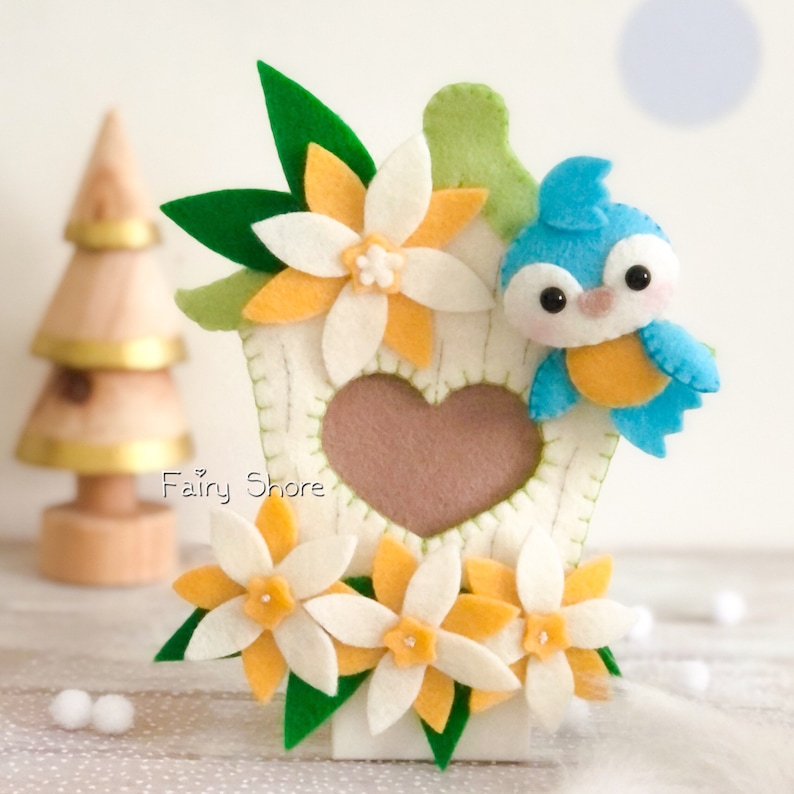 Spring Birdhouse Felt Hand Sewing Pattern PDF & SVG, Flower Decor With