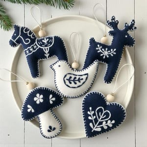 Nordic Christmas Felt Ornaments Sewing Pattern – PDF & SVG - Dala Horse, Deer, Bird, Heart, Mushroom