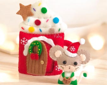 Felt Christmas Mug Fairy House & Mouse Sewing Pattern (PDF, SVG)