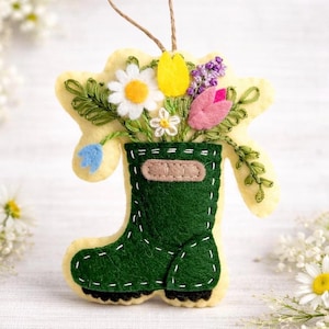 Floral Boot Ornament Sewing Pattern with embroidery: DIY Felt Spring Decor (PDF and SVG)