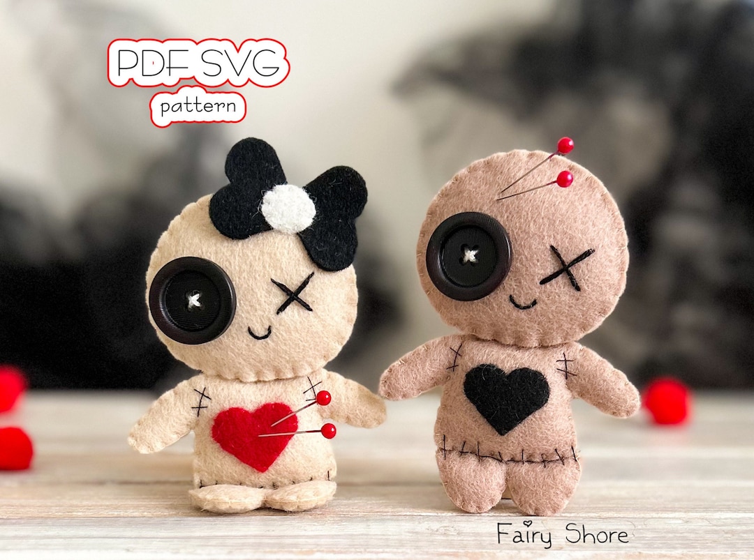 Felt Halloween Voodoo Doll Pattern DIY Spooky Ornament Set (PDF SVG
