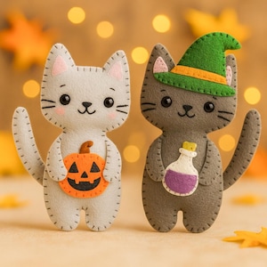 Mönster för Halloween-katter och filtprydnad – Häxa och pumpa (PDF och SVG)
