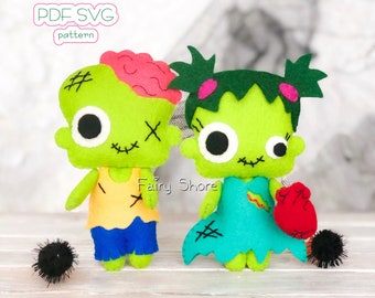 Felt Zombie Sewing Pattern: Halloween DIY Ornaments (PDF SVG)